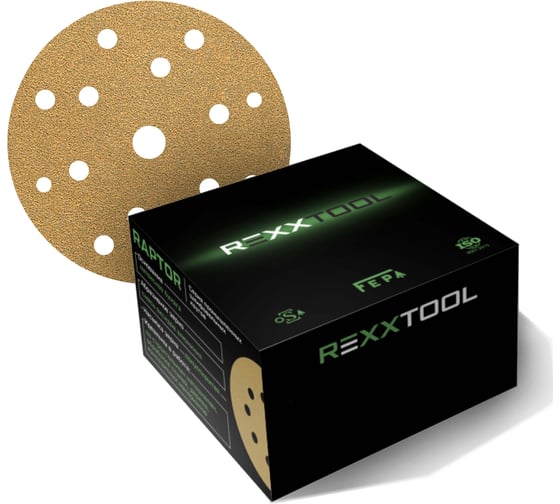 Шлифовальный круг абразивный на липучке REXXTOOL RAPTOR 150мм, 15 отв., 50 штук, P80 RXT-RAPTOR-50-150-15-80