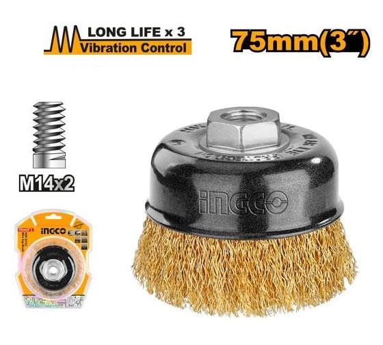 Проволочная щетка с гайкой 75 мм INGCO INDUSTRIAL WB10755