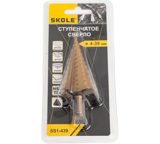 Сверло ступенчатое стандарт SKOLE (SS1) 4-39мм 1шт/уп SS1-439 1