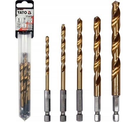 Набор сверл по металлу с хвостиком YATO 1/4 HEX (5 шт.) титан 4-10 мм YT-44700 3624024700092 1