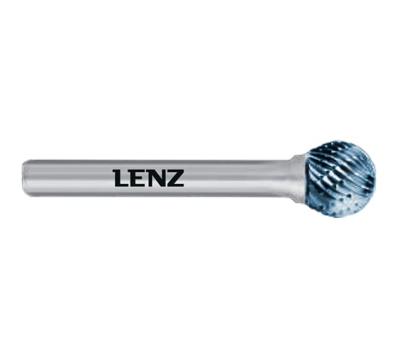 Бор-фреза по металлу твердосплавная LENZ форма D, сфера, 10x8,5x6х54 мм, C3, с покрытием Blue LZBD 070 C3