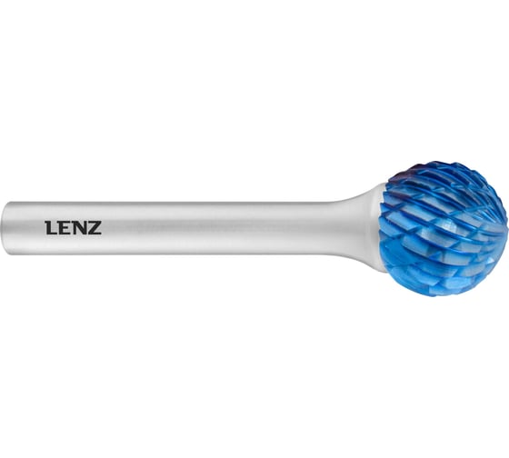 Бор-фреза по металлу твердосплавная LENZ форма D, сфера, 10x8,5x6х54 мм, C3, с покрытием Blue LZBD 070 C3