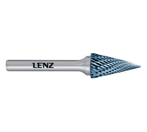 Бор-фреза по металлу твердосплавная LENZ форма M, конус, 16x26x8х74 мм, C3, с покрытием Blue LZBM 060 C3