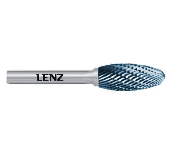 Бор-фреза по металлу твердосплавная LENZ форма H, язычок пламени, 16x36x8х82 мм, C3, с покрытием Blue LZBH 040 C3