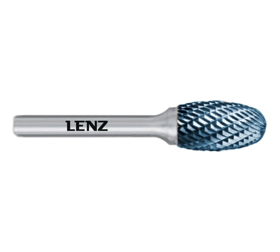 Бор-фреза по металлу твердосплавная LENZ форма E, овал, 12x22x6х67 мм, C3, с покрытием Blue LZBE 035 C3