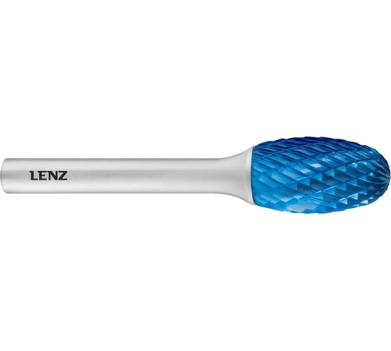Бор-фреза по металлу твердосплавная LENZ форма E, овал, 12x22x6х67 мм, C3, с покрытием Blue LZBE 035 C3