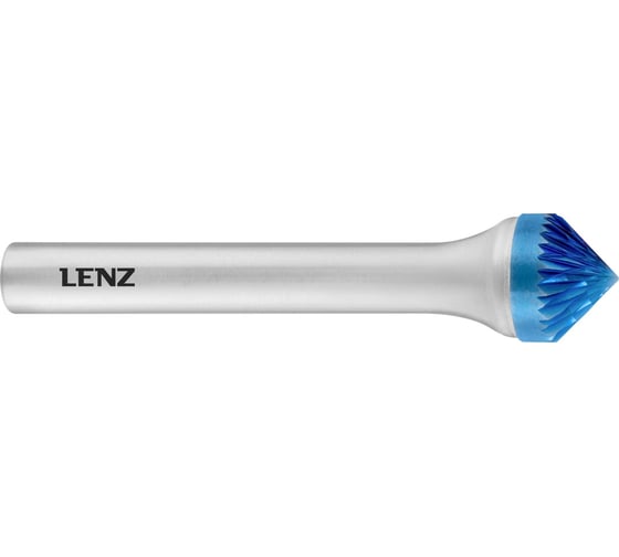 Бор-фреза по металлу твердосплавная LENZ форма K, зенкер 90 градусов, 12x7х6x55 мм, C3, с покрытием Blue LZBK 020 C3 1