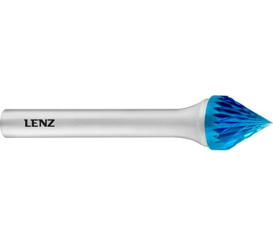 Бор-фреза по металлу твердосплавная LENZ форма J, зенкер 60 градусов, 20x17x6х65 мм, C3, с покрытием Blue LZBJ 035 C3