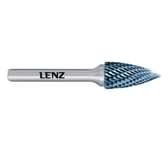 Бор-фреза по металлу твердосплавная LENZ форма G, парабола с заостренной вершиной, 20x25x6х70 мм, C3, с покрытием Blue LZBG 105 C3