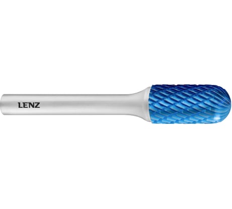 Бор-фреза по металлу твердосплавная LENZ форма C, цилиндр со сферическим концом, 6x18x6х50 мм, C3, с покрытием Blue LZBC 055 C3