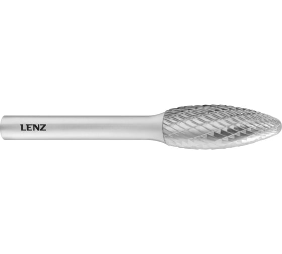 Бор-фреза по металлу твердосплавная LENZ форма H, язычок пламени, 16x36x6х82 мм, N3, без покрытия LZBH 035 N3