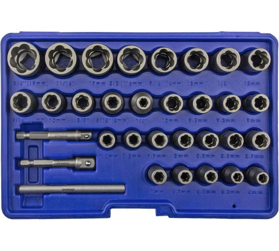 Набор головок экстракторов для поврежденных болтов и гаек ZIPMEND 1/4"-3/8", (6-19мм), 32пр. ZS-H043001