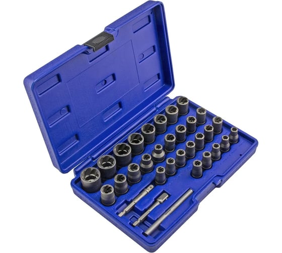 Набор головок экстракторов для поврежденных болтов и гаек ZIPMEND 1/4"-3/8", (6-19мм), 32пр. ZS-H043001