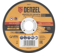 Круг шлифовальный по металлу DENZEL 125x6.0x22.2 мм, A24QBF 74271