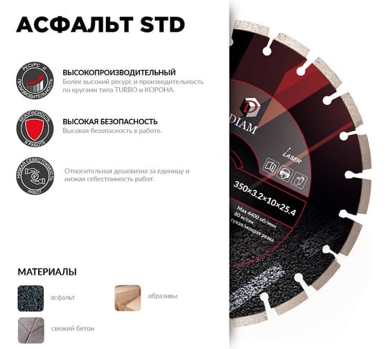 Диск алмазный Diam Асфальт STD 350х3.2х15х25.4 мм 000735