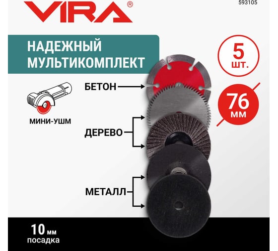Набор дисков для мини-УШМ VIRA 76 мм 5 предметов 593105