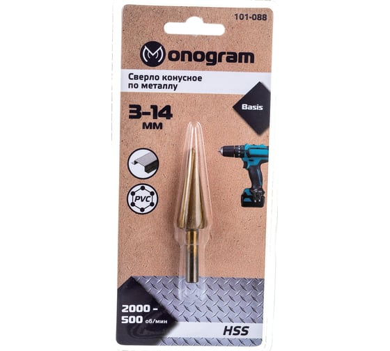 Сверло конусное с прямой режущей кромкой по металлу Basis (3-14 мм; HSS-TiN) Monogram 101-088 1
