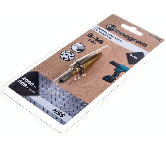 Сверло конусное с прямой режущей кромкой по металлу Basis (3-14 мм; HSS-TiN) Monogram 101-088