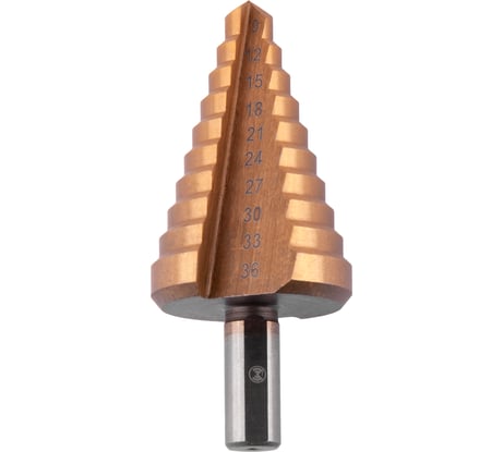 Сверло ступенчатое с прямой режущей кромкой по металлу Basis (9-36 мм; 10 ступеней; HSS-TiN) Monogram 100-968