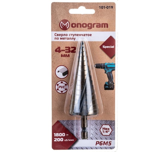 Сверло ступенчатое спиральное по металлу Special (4-32 мм; 15 ступеней; Р6М5) Monogram 101-019