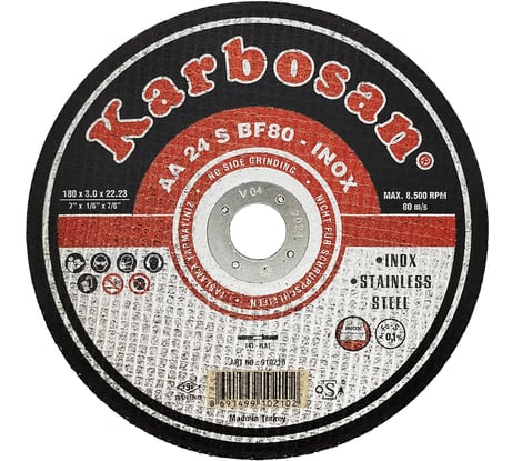 Диск отрезной по нержавеющей стали 180х3х22 мм INOX Karbosan KAR-910210