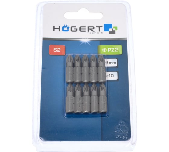 Биты (10 шт; PZ2; 25 мм; сталь S2) HOEGERT TECHNIK HT1S317