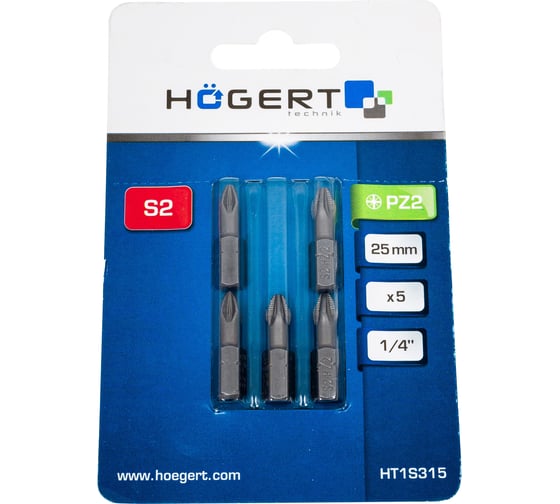 Биты (5 шт; PZ2; 25 мм; сталь S2) HOEGERT TECHNIK HT1S315 1