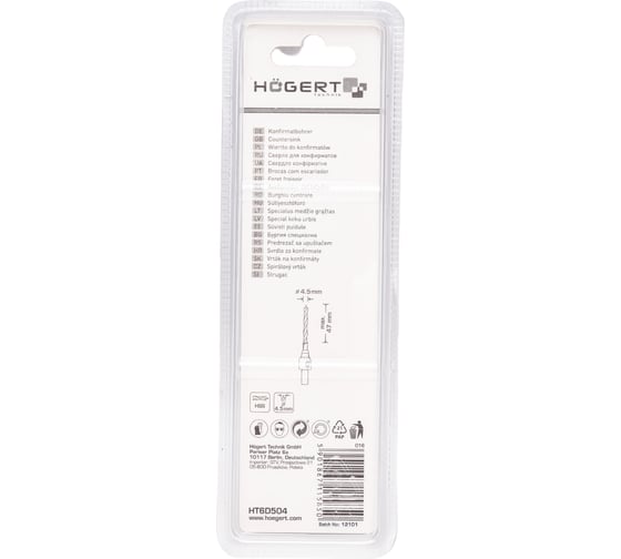 Сверло под конфирмат (4.5х90 мм; сталь HSS) HOEGERT TECHNIK HT6D504