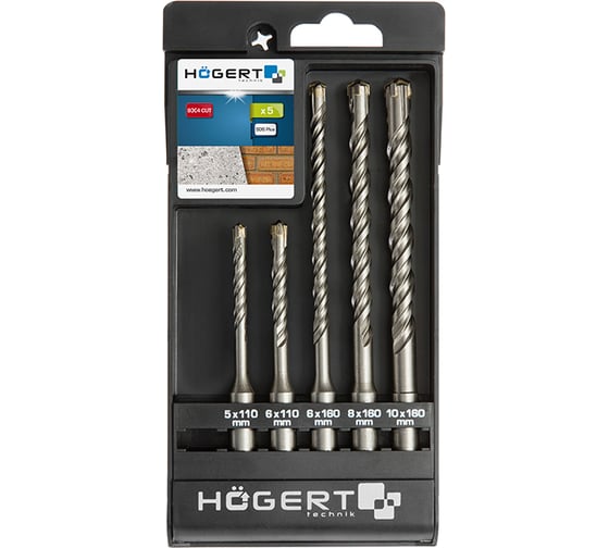 Набор сверл по бетону SDS-plus 5 шт HOEGERT TECHNIK HT6D370