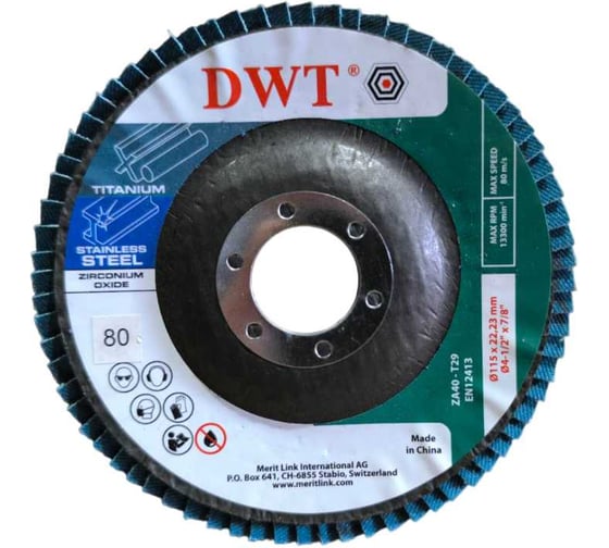 Круги лепестковые DWT 115x22.2mm_80_ZA сталь,титан DTFWP0024