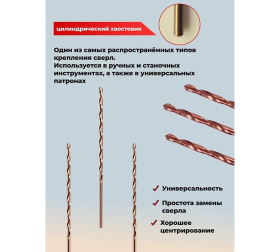 Сверло по металлу HIMBOLT 1,5 мм кобальтовое P6M5K5 (5 шт) HB401ф5