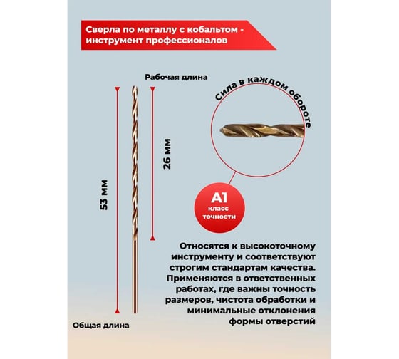 Сверло по металлу HIMBOLT 2,3 мм кобальтовое P6M5K5 (50 шт) HB403ф50
