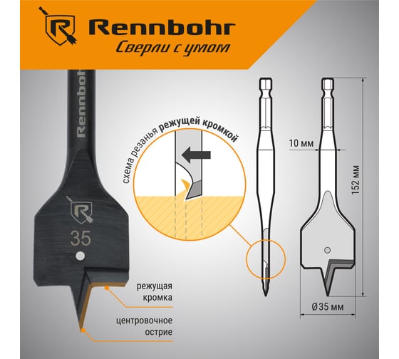 Сверло по дереву перовое Rennbohr Turbo 35x152 мм 759035