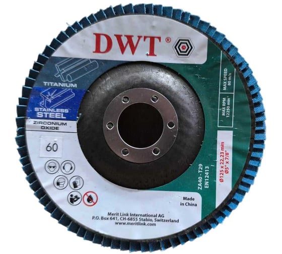 Круги лепестковые DWT 125x22.2 мм, 60, ZA сталь, титан DTFWP0027