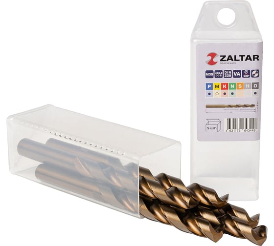 Сверло по металлу, индустриальное ZALTAR 5 шт, DIN 338, HSS-E Co5, Тип VA, 5xD, 10.50 мм ZA-74105-S5