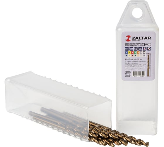 Сверло по металлу, индустриальное ZALTAR 10 шт, DIN 338, HSS-E Co5, Тип VA, 5xD, 3.00 мм ZA-74030-S10 1
