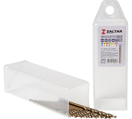 Сверло по металлу, индустриальное ZALTAR 10 шт, DIN 338, HSS-E Co5, Тип VA, 5xD, 2.00 мм ZA-74020-S10