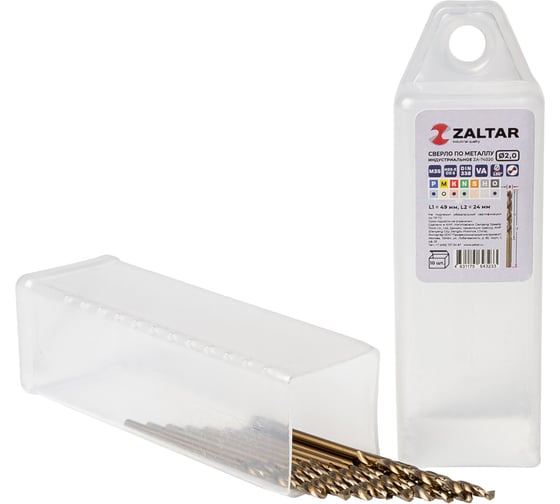 Сверло по металлу, индустриальное ZALTAR 10 шт, DIN 338, HSS-E Co5, Тип VA, 5xD, 2.00 мм ZA-74020-S10 1