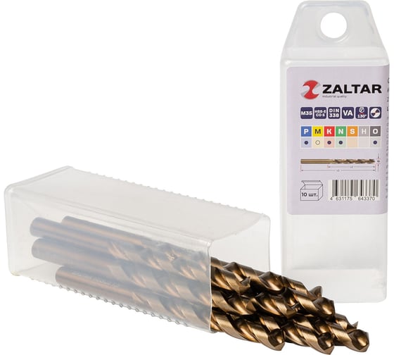 Сверло по металлу, индустриальное ZALTAR 10 шт, DIN 338, HSS-E Co5, Тип VA, 5xD, 7.50 мм ZA-74075-S10 1