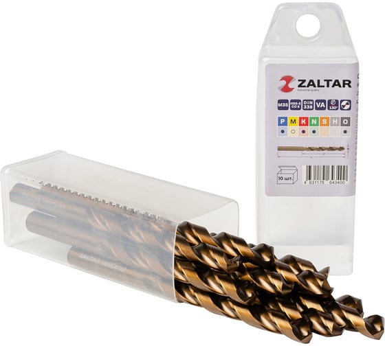 Сверло по металлу, индустриальное ZALTAR 10 шт, DIN 338, HSS-E Co5, Тип VA, 5xD, 9.00 мм ZA-74090-S10 1