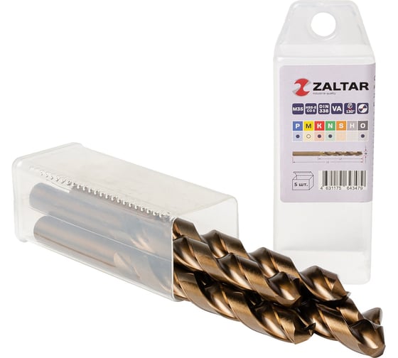 Сверло по металлу, индустриальное ZALTAR 5 шт, DIN 338, HSS-E Co5, Тип VA, 5xD, 12.00 мм ZA-74120-S5 1