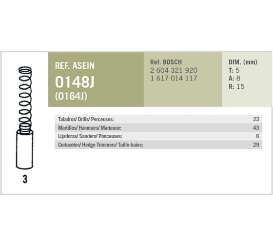 Комплект графитовых щеток Asein BOSCH OEM 2604321920/1617014117 (2 шт.) 0148J