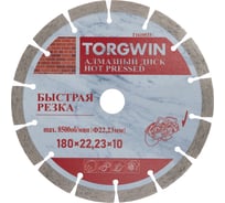Диск алмазный отрезной TORGWIN сегмент по бетону и камню 180x22.2/10x2.5 мм Hot press Standard T1610533