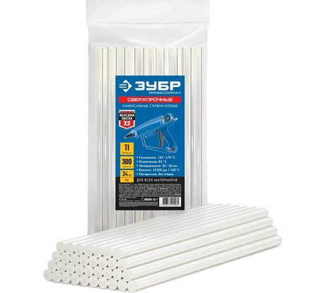 Сверхпрочные прозрачные клеевые стержни ЗУБР Профессионал 34 шт, 11х300 мм 06856-12-1