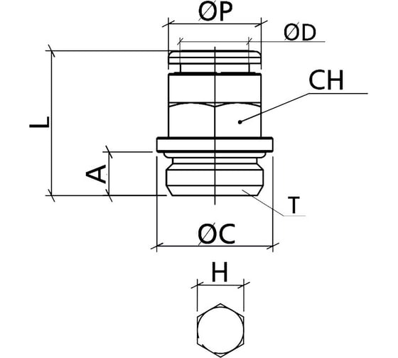 Фитинг 10 мм с наружной металлической резьбой G3/8" CDC Pneumatics BPC 10G03 1
