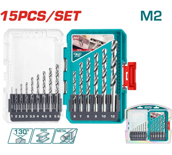 Набор сверл по металлу M2 15шт TOTAL TACSDL51508