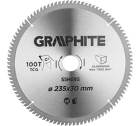 Диск пильный по алюминию TCT (235x30 мм; 100T; кольца 16/20/25.4 мм; YG6A) GRAPHITE 55H695