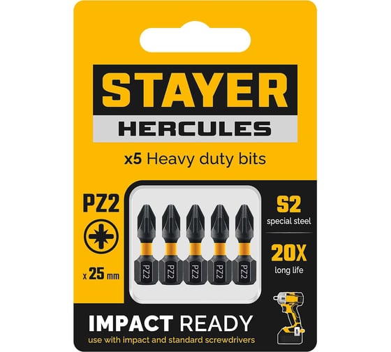 Торсионные биты Stayer HERCULES PZ2, 25 мм, 5 шт 26233-2-25-5