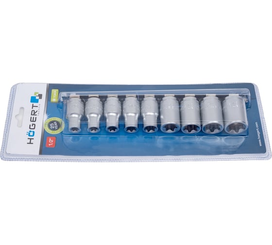 Набор торцевых головок Torx (9 шт; Е10-Е24; 1/2) HOEGERT TECHNIK HT1A880