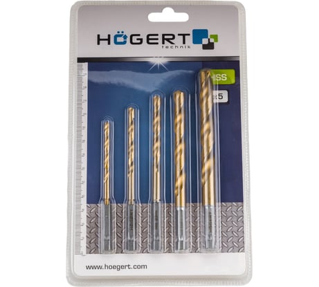 Набор сверл по металлу с шестигранным хвостовиком (5 шт; 4-10 мм; 1/4) HOEGERT TECHNIK HT6D180